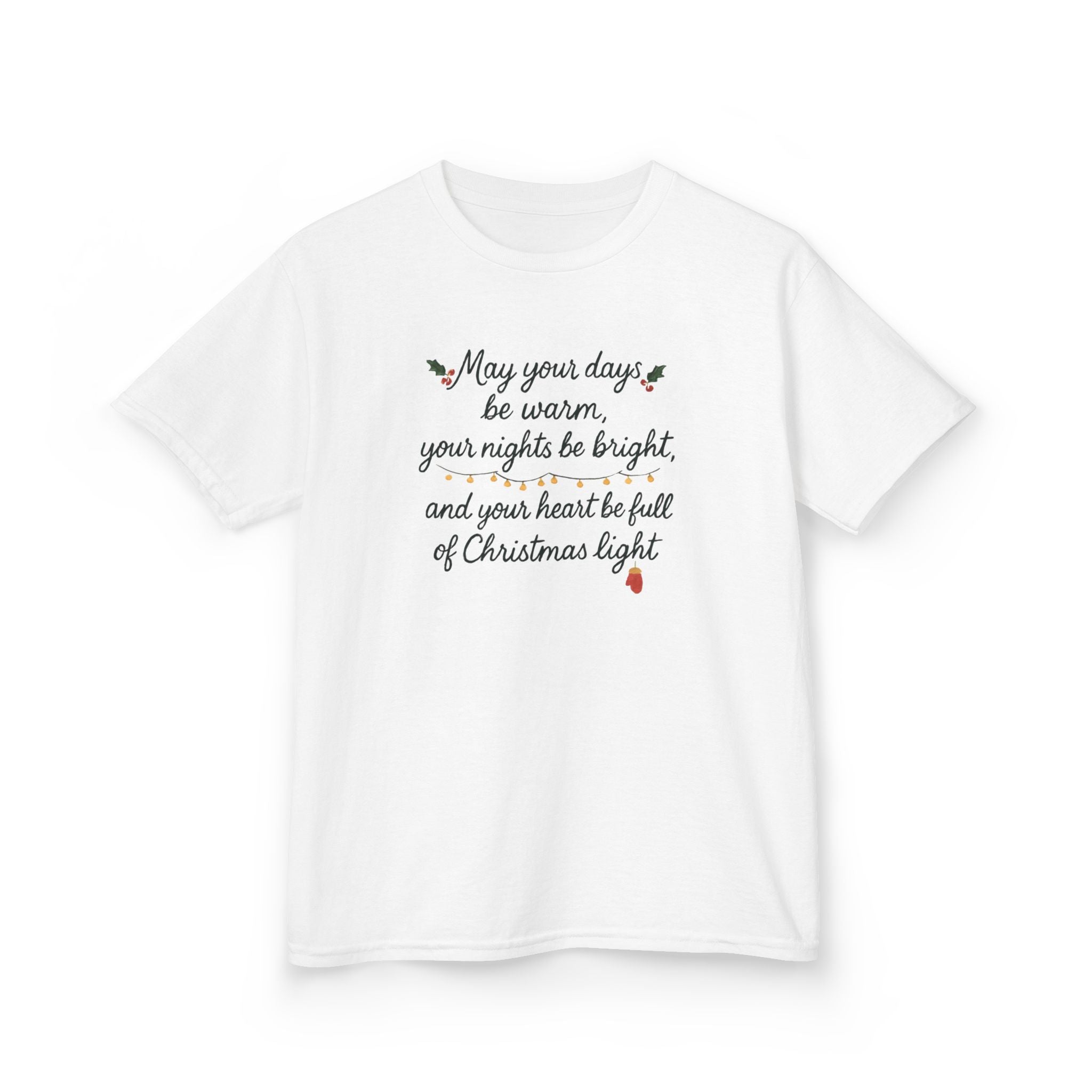 Kids Christmas Tee — "May your days be warm, your nights be bright" by DesignAura
