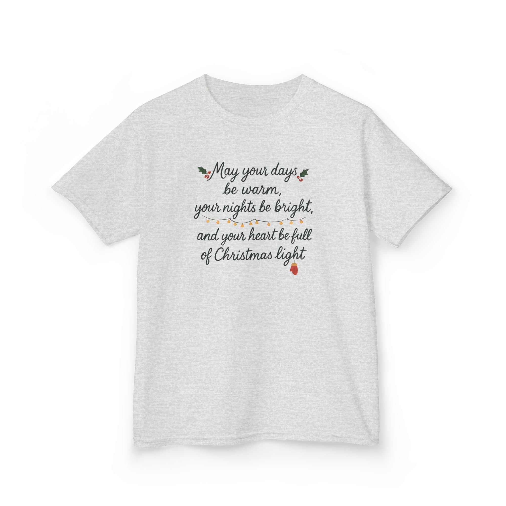 Kids Christmas Tee — "May your days be warm, your nights be bright" by DesignAura