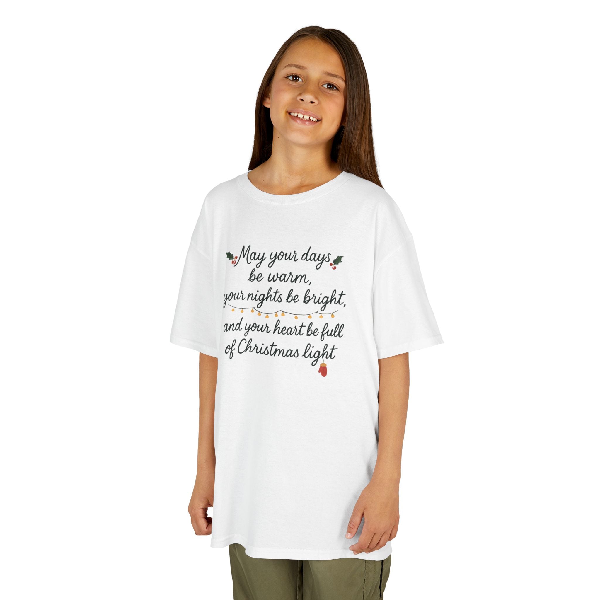 Kids Christmas Tee — "May your days be warm, your nights be bright" by DesignAura